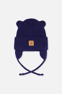 Baby Knit Hat With Strings Navy Blue - J20ZW08_04790