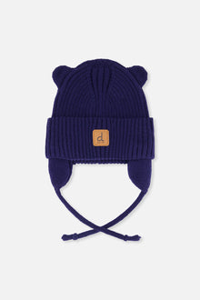 Baby Knit Hat With Strings Navy Blue - J20ZW08_04790
