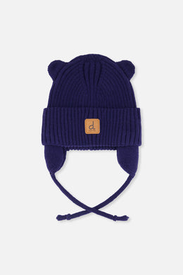 Baby Knit Hat With Strings Navy Blue - J20ZW08_04790