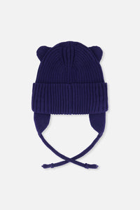 Baby Knit Hat With Strings Navy Blue - J20ZW08_04790