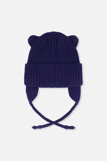 Baby Knit Hat With Strings Navy Blue - J20ZW08_04790