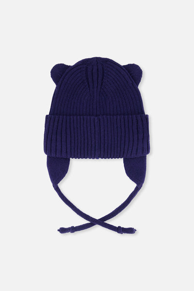 Baby Knit Hat With Strings Navy Blue - J20ZW08_04790
