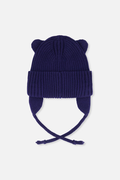 Baby Knit Hat With Strings Navy Blue - J20ZW08_04790