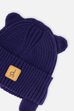 Baby Knit Hat With Strings Navy Blue - J20ZW08_04790