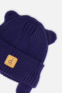 Baby Knit Hat With Strings Navy Blue - J20ZW08_04790