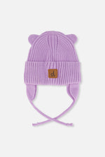 Baby Knit Hat With Strings Lavender - J20ZW08_05440