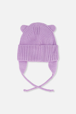 Baby Knit Hat With Strings Lavender - J20ZW08_05440