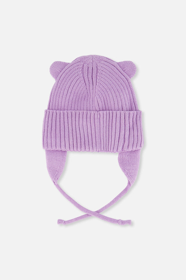 Baby Knit Hat With Strings Lavender - J20ZW08_05440