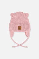 Baby Knit Hat With Strings Pale Dusty Pink - J20ZW08_06220