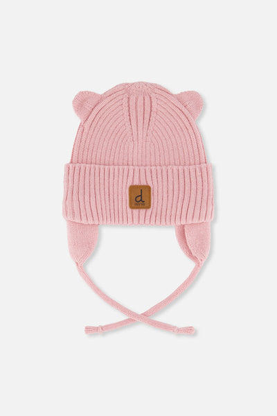 Baby Knit Hat With Strings Pale Dusty Pink - J20ZW08_06220