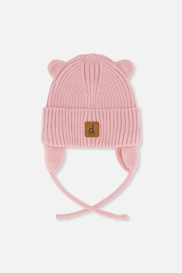 Baby Knit Hat With Strings Pale Dusty Pink - J20ZW08_06220