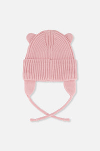 Baby Knit Hat With Strings Pale Dusty Pink - J20ZW08_06220