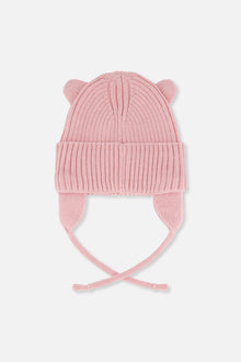 Baby Knit Hat With Strings Pale Dusty Pink - J20ZW08_06220