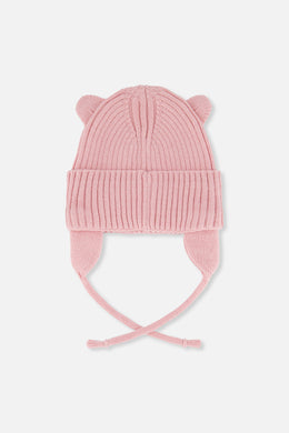 Baby Knit Hat With Strings Pale Dusty Pink - J20ZW08_06220