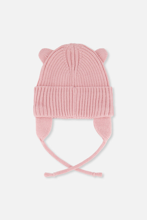 Baby Knit Hat With Strings Pale Dusty Pink - J20ZW08_06220