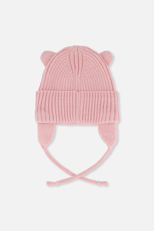 Baby Knit Hat With Strings Pale Dusty Pink - J20ZW08_06220