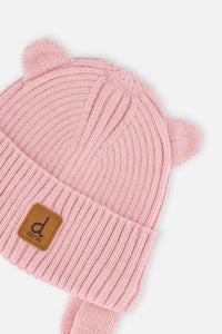 Baby Knit Hat With Strings Pale Dusty Pink - J20ZW08_06220