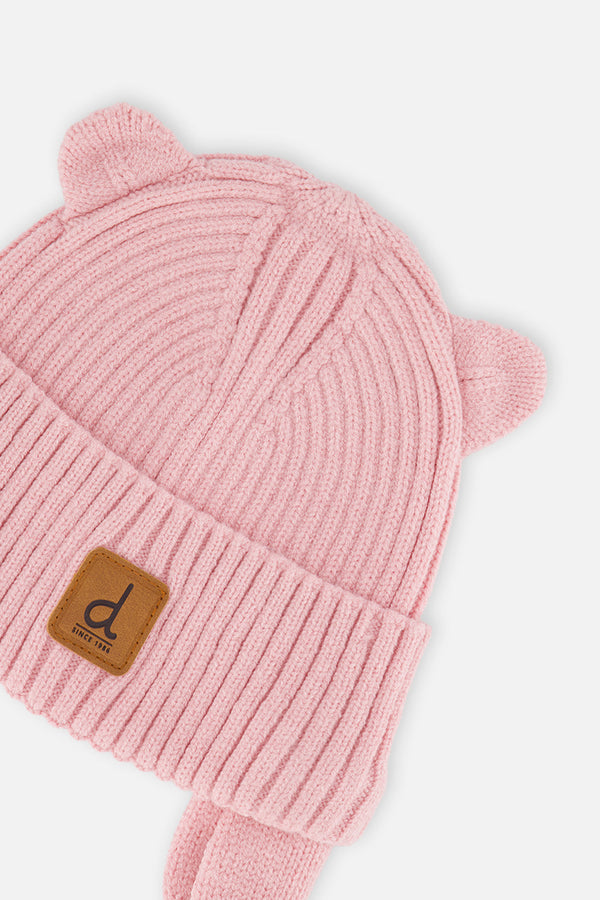 Baby Knit Hat With Strings Pale Dusty Pink - J20ZW08_06220