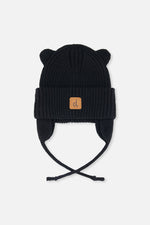 Baby Knit Hat With Strings Black - J20ZW08_09990