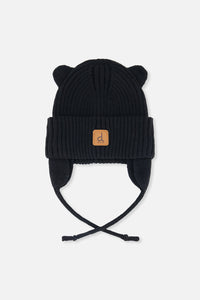 Baby Knit Hat With Strings Black - J20ZW08_09990