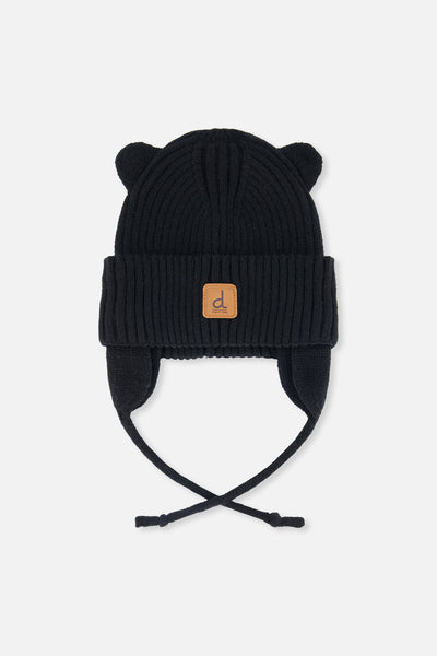 Baby Knit Hat With Strings Black - J20ZW08_09990