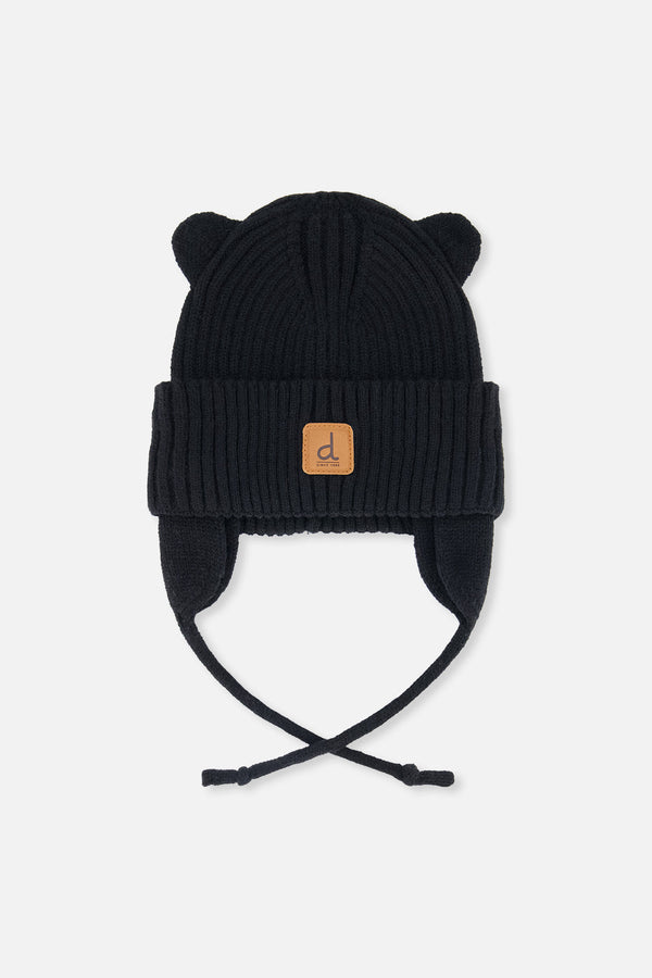 Baby Knit Hat With Strings Black - J20ZW08_09990