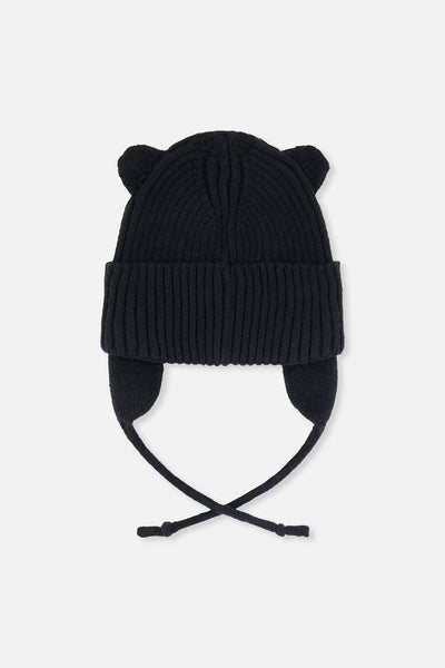 Baby Knit Hat With Strings Black - J20ZW08_09990