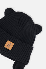 Baby Knit Hat With Strings Black - J20ZW08_09990