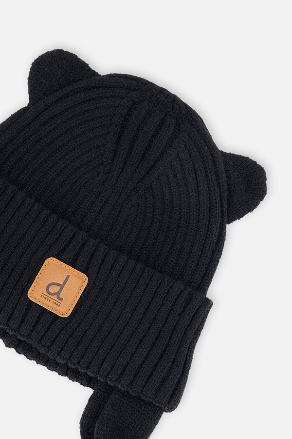 Baby Knit Hat With Strings Black - J20ZW08_09990