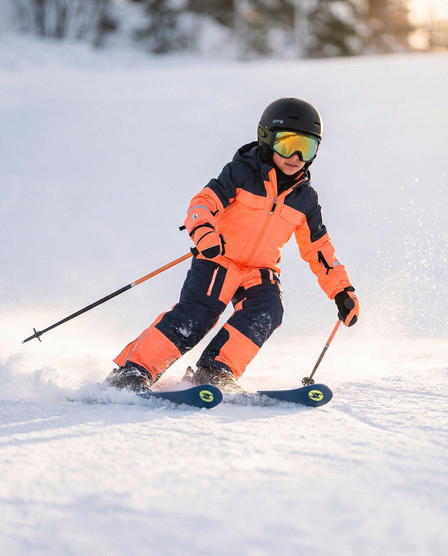 Kids One Piece Teknik Snowsuit Bright Orange And Blue
