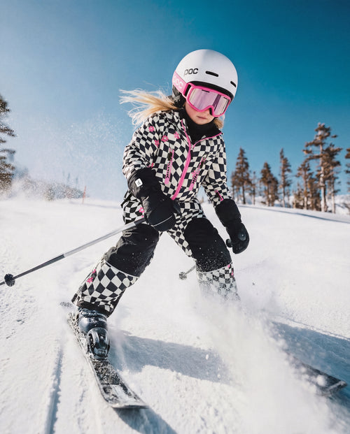 Habit de neige deux pièces TEKNIK blanc et rose vif imprimé damier