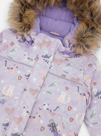 Two Piece Discover Snowsuit Purple Printed Cats