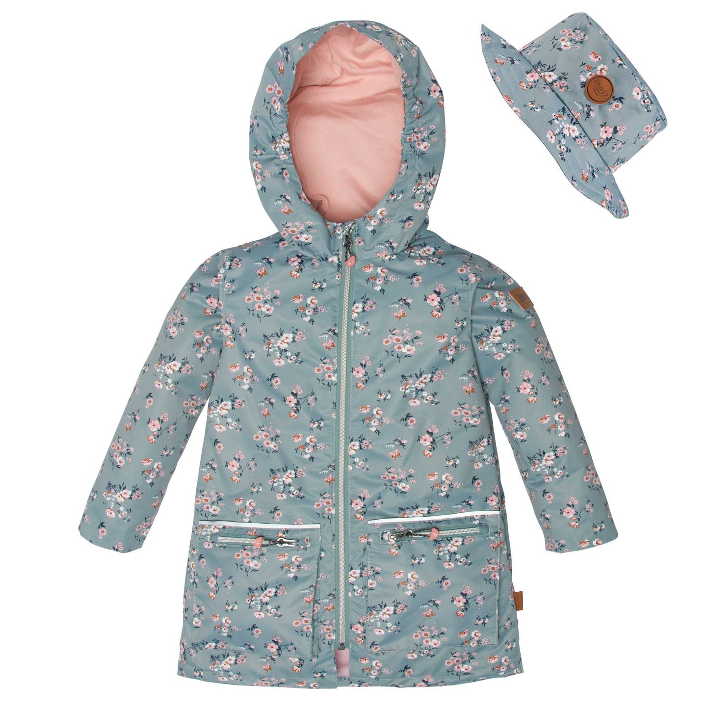 Raincoat With Hat Chinois Green Mini Flowers Print Girl D30W97_001