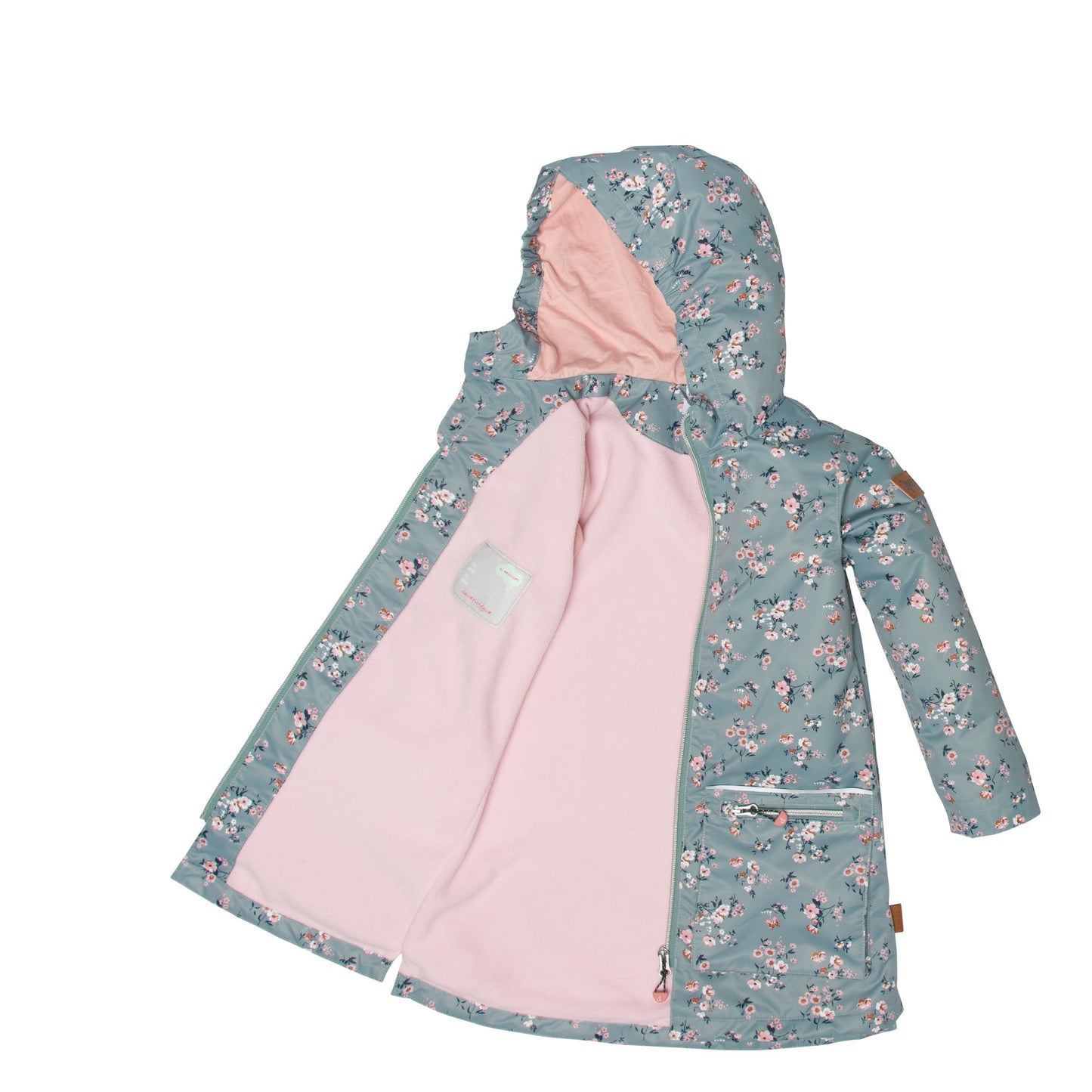 Raincoat With Hat Chinois Green Mini Flowers Print Girl D30W97_001