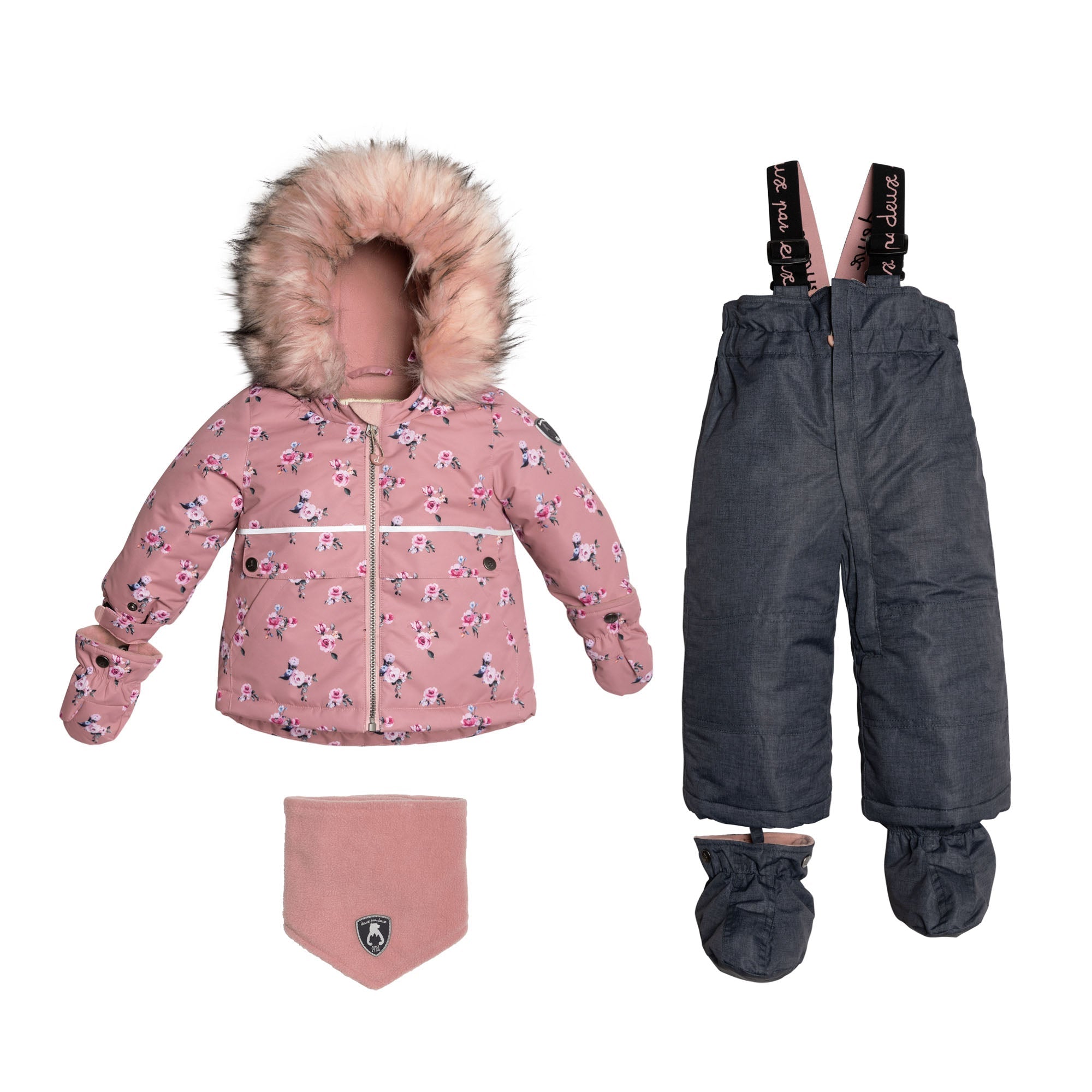 Printed Mini Roses Two Piece Snowsuit With Solid Pant Dusty Rose E10C502_010