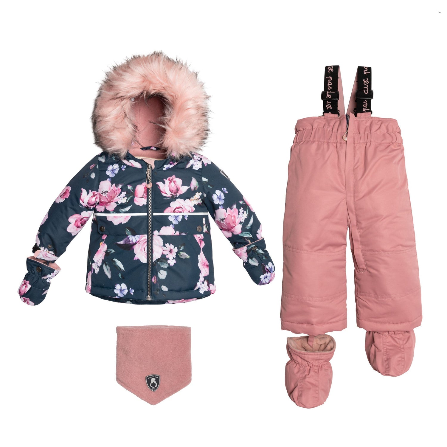 Printed Roses Two Piece Snowsuit Navy And Dusty Rose E10D502_643