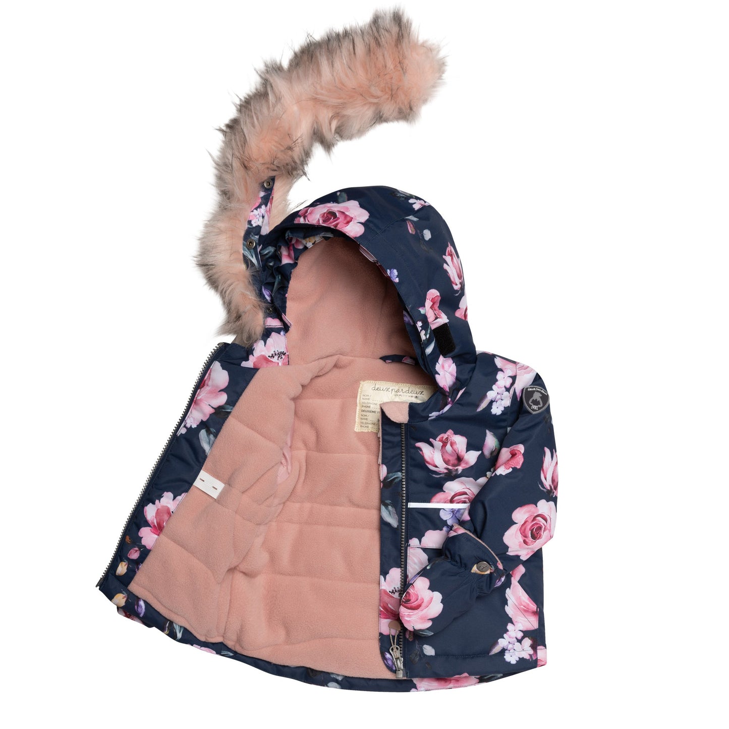 Printed Roses Two Piece Snowsuit Navy And Dusty Rose E10D502_643