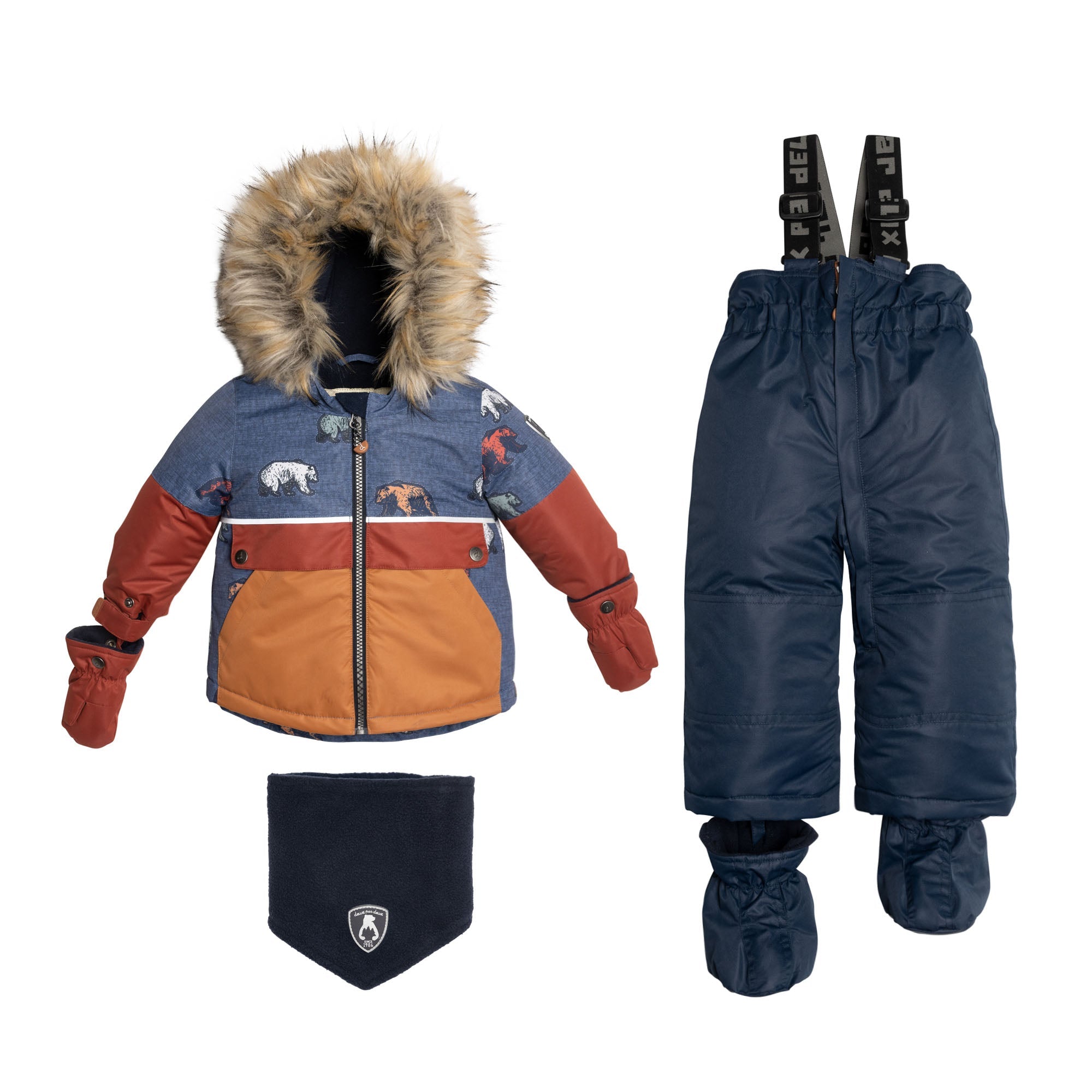 Printed Grizzlys Two Piece Snowsuit Navy Blue And Brown E10L504_479