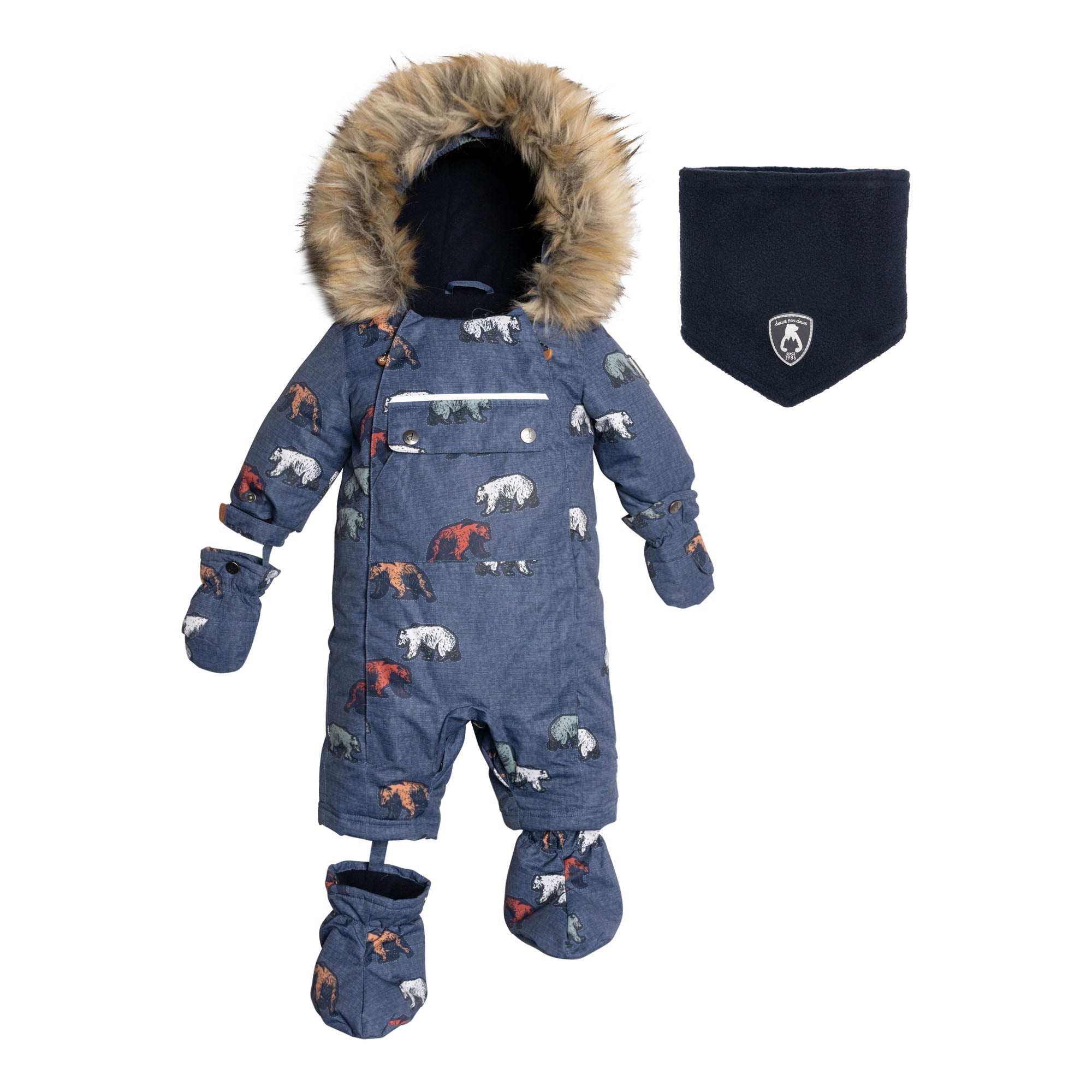 Ολόσωμη Παιδική Φόρμα Χιονιού Στάμπα Grizzlys Navy E10L705_016
