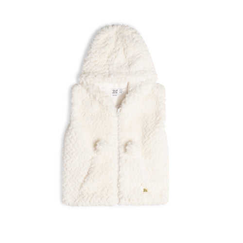 Hooded Sleeveless Fake Fur Vest Off White E20H30_101