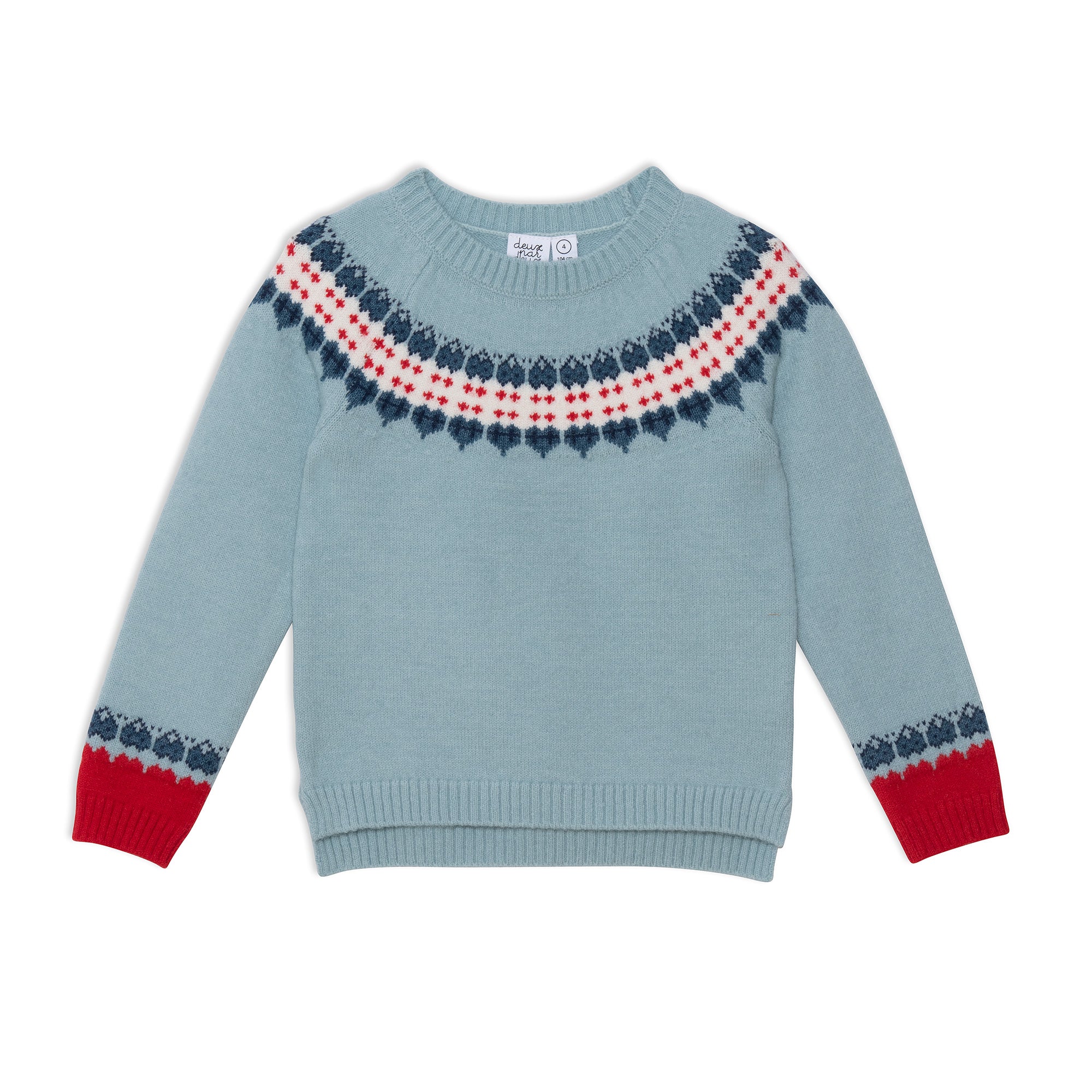 Long Sleeve Knitted Sweater Light Blue And Red E20HT31_417