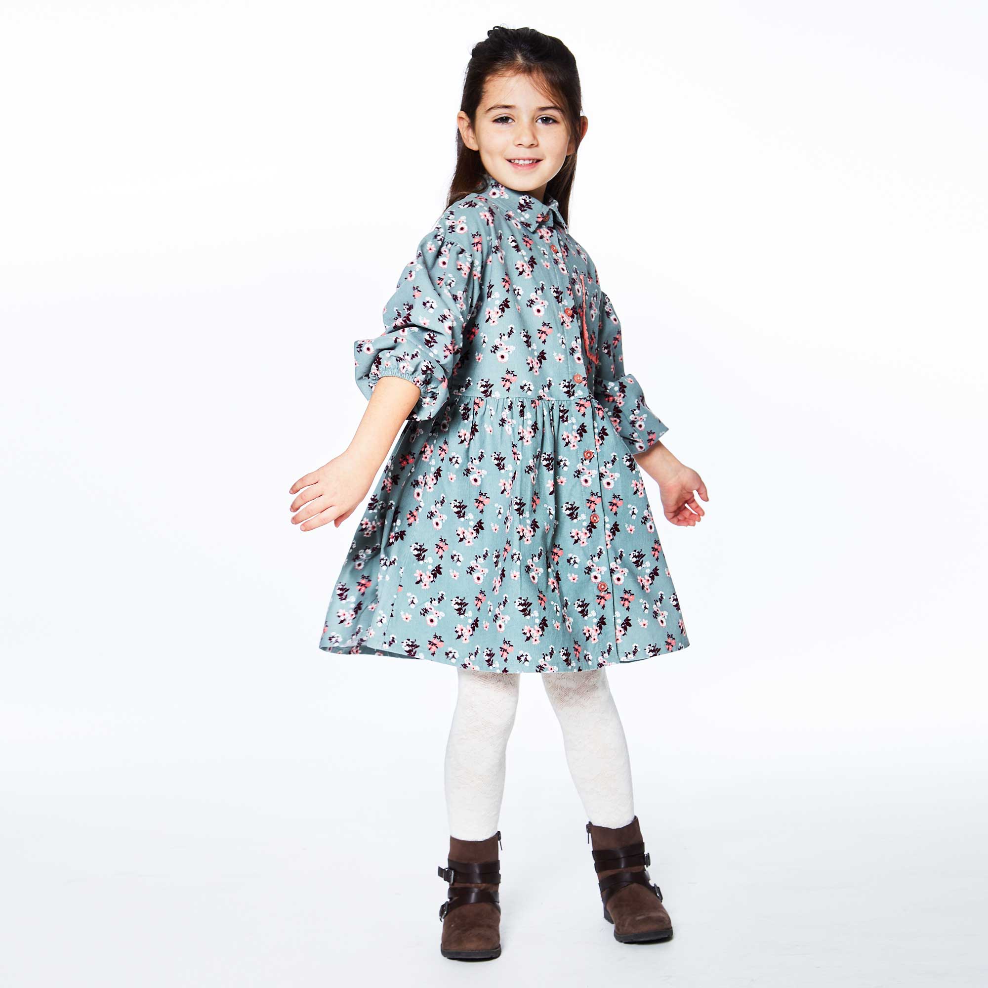 Long Sleeve Baby Corduroy Printed Dress E20I91_037