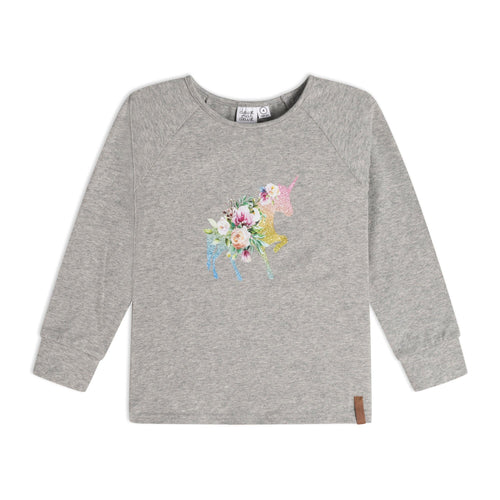 Long Sleeve Raglan Top Light Grey Mix Unicorn Print - E20M70_195