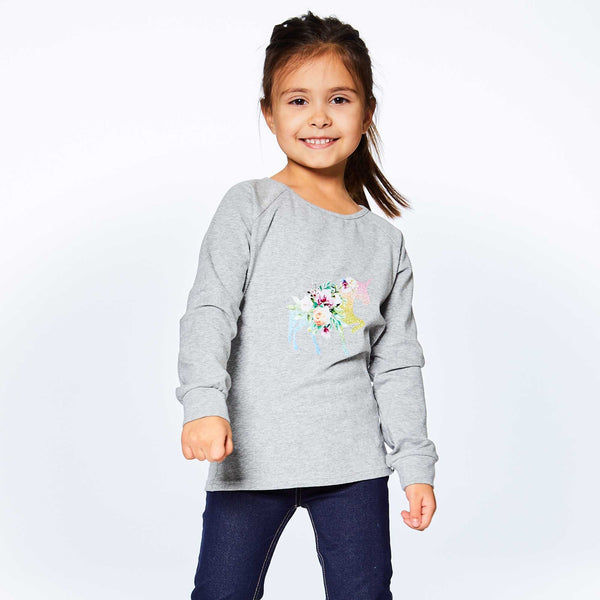 Long Sleeve Raglan Top Light Grey Mix Unicorn Print - E20M70_195