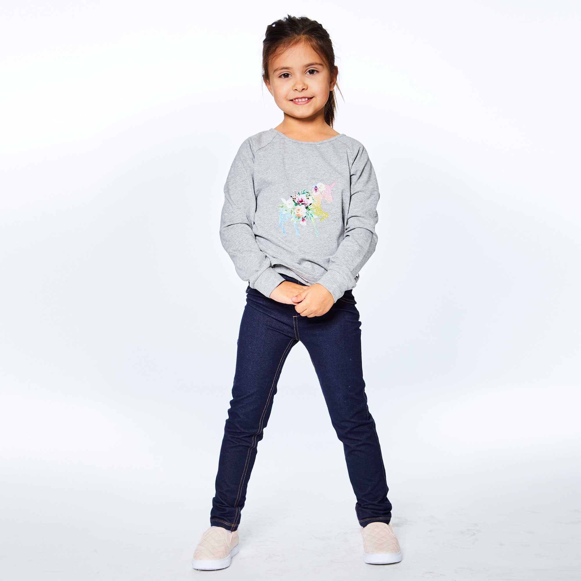 Long Sleeve Raglan Top Light Grey Mix Unicorn Print - E20M70_195