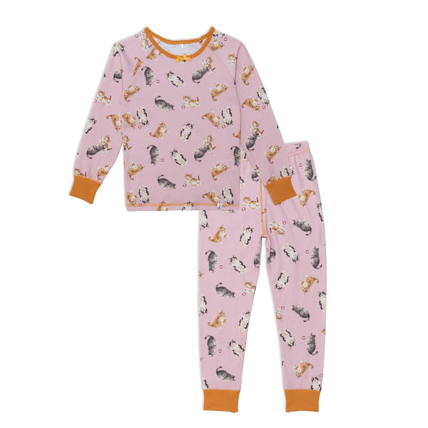 Organic Cotton Two Piece Printed Pajama Set With Cats E20PG15_000