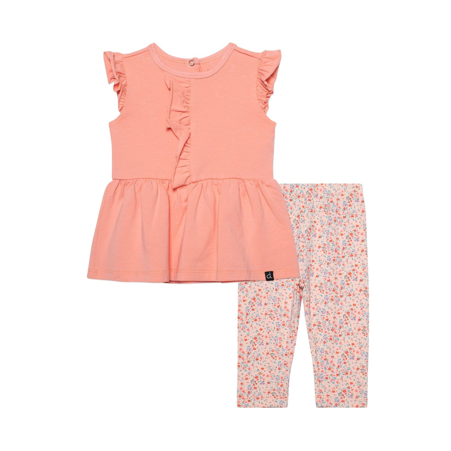 Organic Cotton Printed Tunic & Leggings Set Peach & Pink Little Flowers - E30A13_635