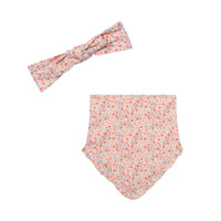 Organic Cotton Printed Headband & Bib Set Pink Little Flowers - E30A19_059