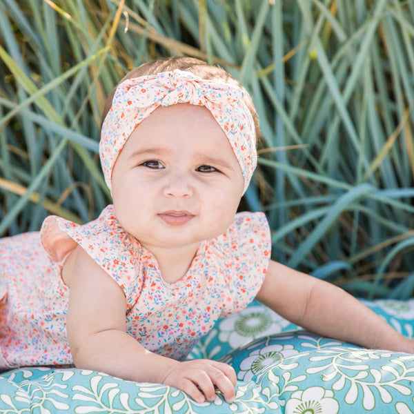 Organic Cotton Printed Headband & Bib Set Pink Little Flowers - E30A19_059