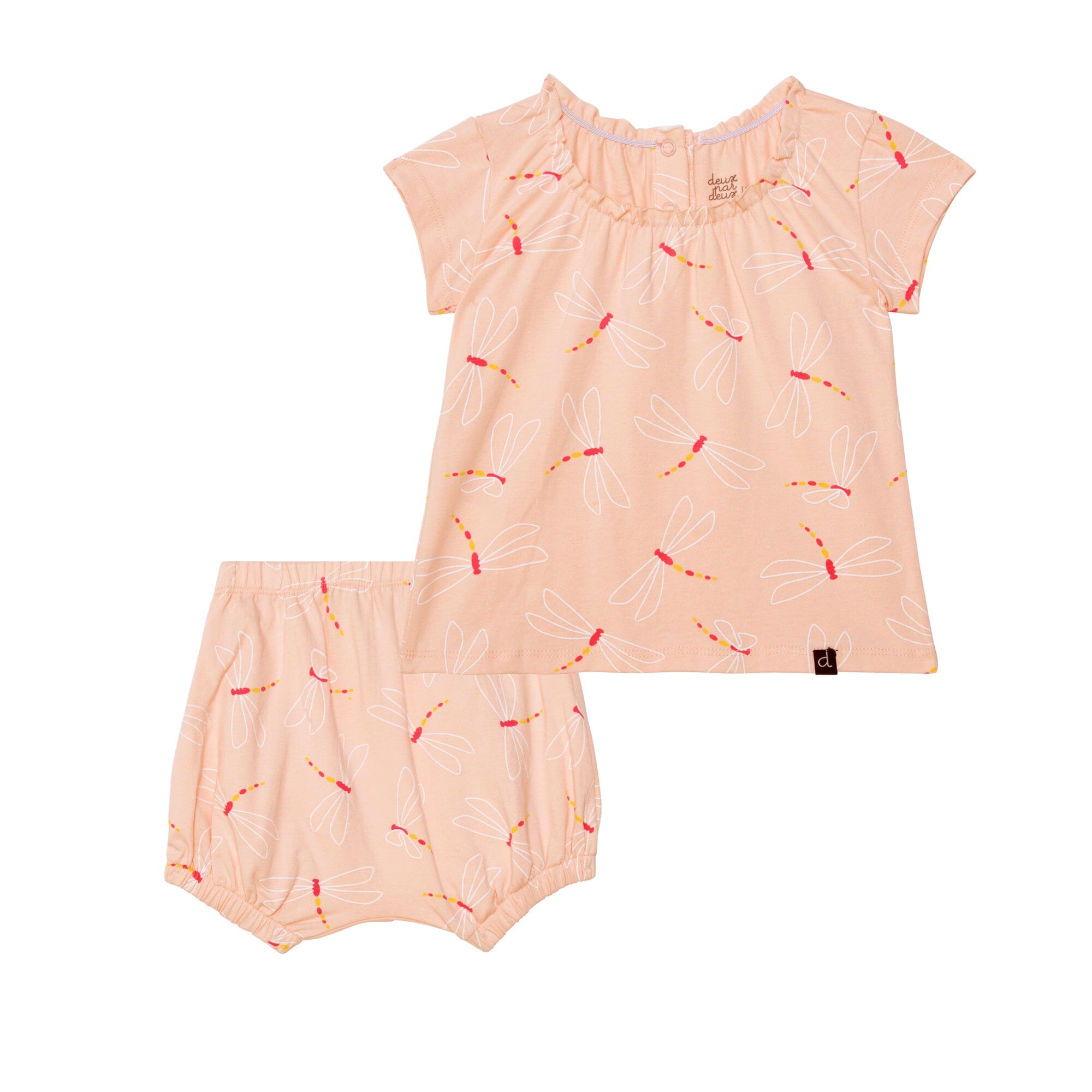 Organic Cotton Printed Top & Short Set Pink Dragonfly Sets Deux par Deux 